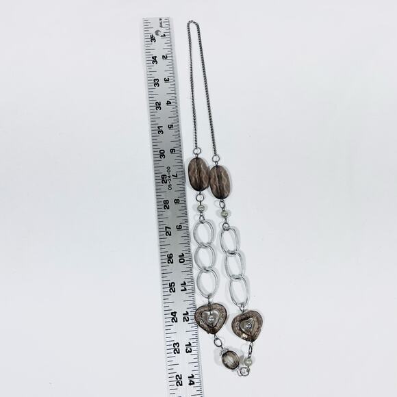 Vintage Crystal Acrylic Gray Fashion Necklaces Heart Pendants Jewelry 13" - Picture 8 of 8